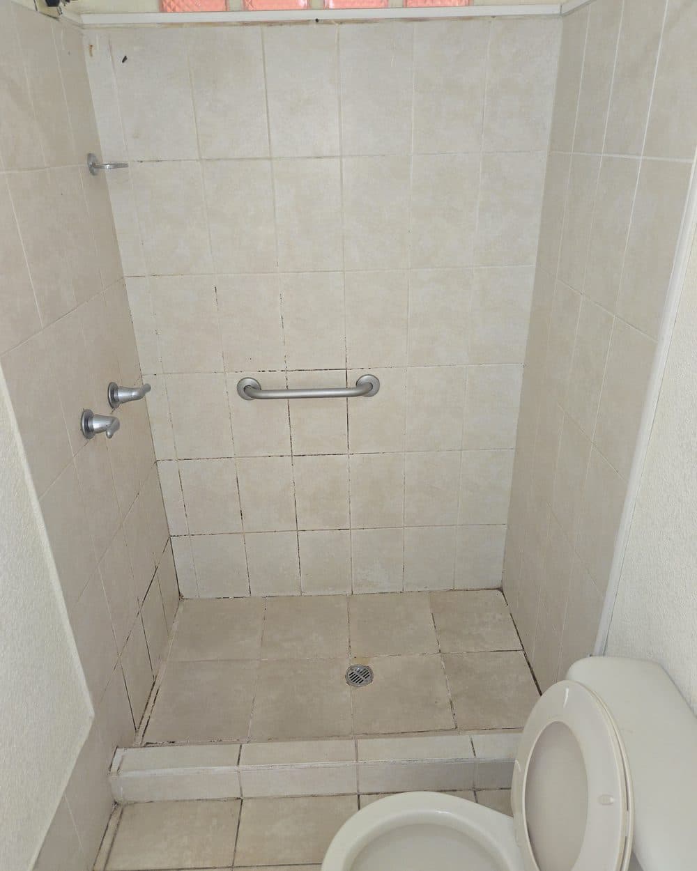 Baño con ducha y sanitario antes y después de la limpieza — antes